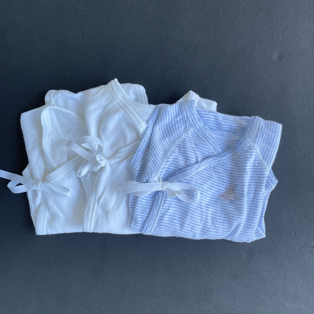 Petit Bateau Baby Bodysuits - White and Blue Vintage 3 months